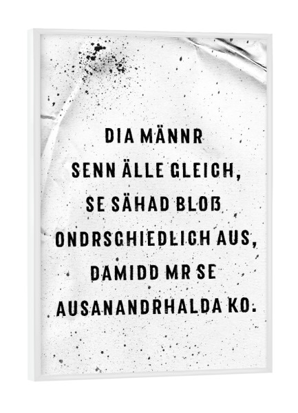 Poster mit weißem Rahmen "DIA MÄNNR SENN ÄLLE GLEICH" artboxONE - Typografie,Schwarzweiß - Schwäbisch,Männer,Dialekt