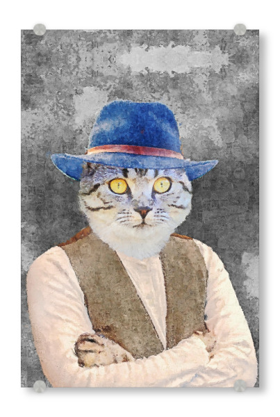 Acrylglasbild "Cat with blue hat painting" artboxONE - Lustig - Cat