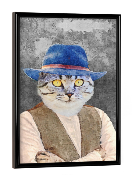 Poster mit schwarzem Rahmen "Cat with blue hat painting" artboxONE - Lustig - Cat