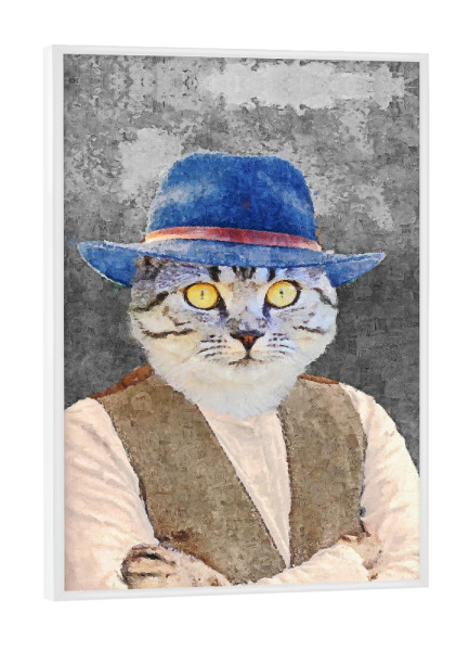 Poster mit weißem Rahmen "Cat with blue hat painting" artboxONE - Lustig - Cat