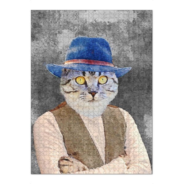 Puzzle Ravensburger "Cat with blue hat painting" artboxONE - Lustig - Cat - Bild cat