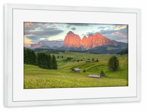 Poster mit Rahmen weiß "Alpenglühen in den Dolomiten" artboxONE - Reise - Italien,Alpen,Ber