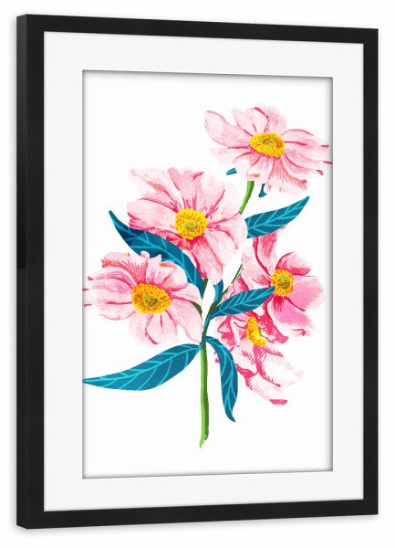 Poster mit Rahmen schwarz "Pink Floral-II" artboxONE - Floral - Blume