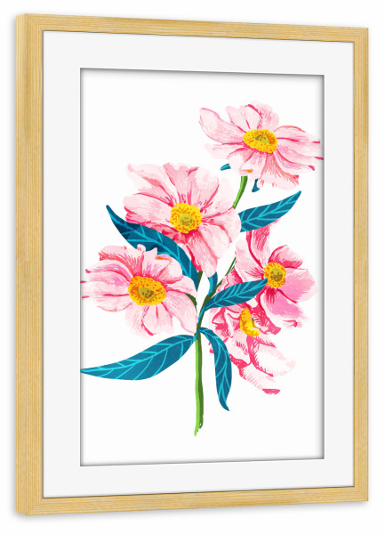 Poster mit Rahmen kiefer "Pink Floral-II" artboxONE - Floral - Blume