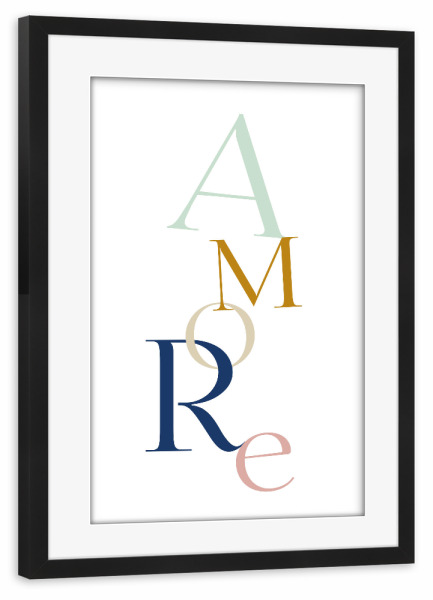 Poster mit Rahmen schwarz "Amore_bunt" artboxONE - Typografie,Liebe - Amore,Liebe