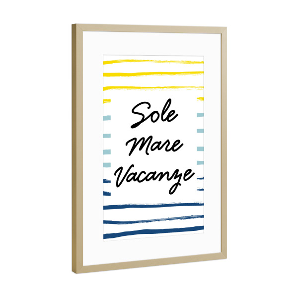 Poster mit Rahmen Gold "Sole-Mare-Vacanze" artboxONE - Typografie,Schwarzweiß - Beach,Sonne,Italien