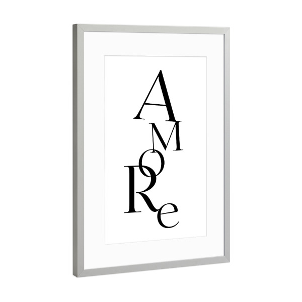 Poster mit Rahmen Silber "Amore Love" artboxONE - Typografie,Liebe - Liebe,Amore,Buchstaben