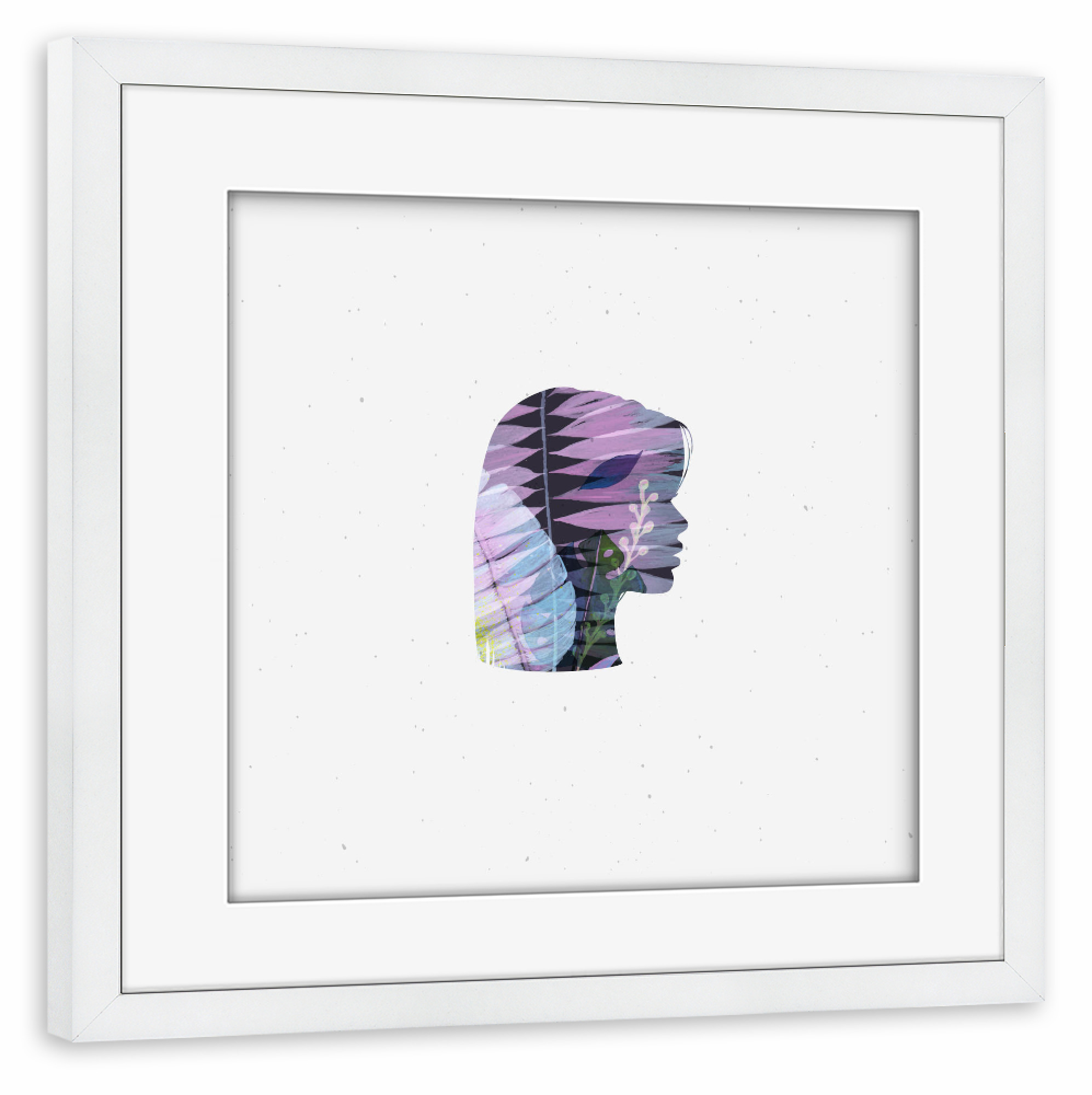 Poster mit Rahmen weiß "Face silhouette blue tones" artboxONE - Abstrakt - Plants,Woman,Face,Portrait