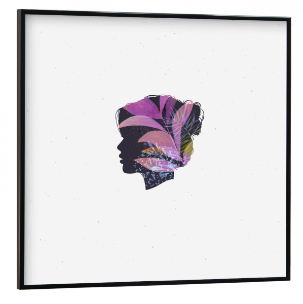 Poster mit schwarzem Rahmen 30x30 cm "Face silhouette floral violet" artboxONE - Floral,Menschen - Frau,Leaves,Gesicht