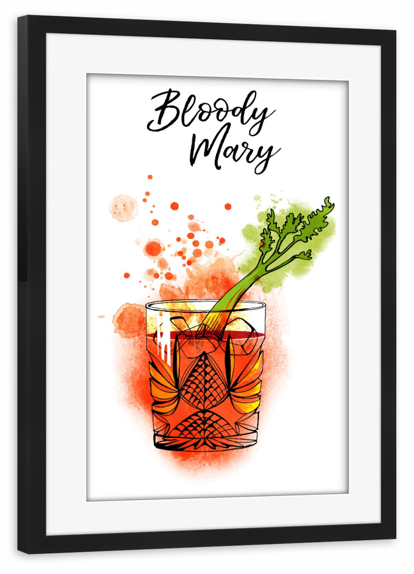 Poster mit Rahmen schwarz "Bloody Mary glass" artboxONE - Essen & Trinken / Alkohol - Bloody mary,Cocktail,Watercolor,Alkohol