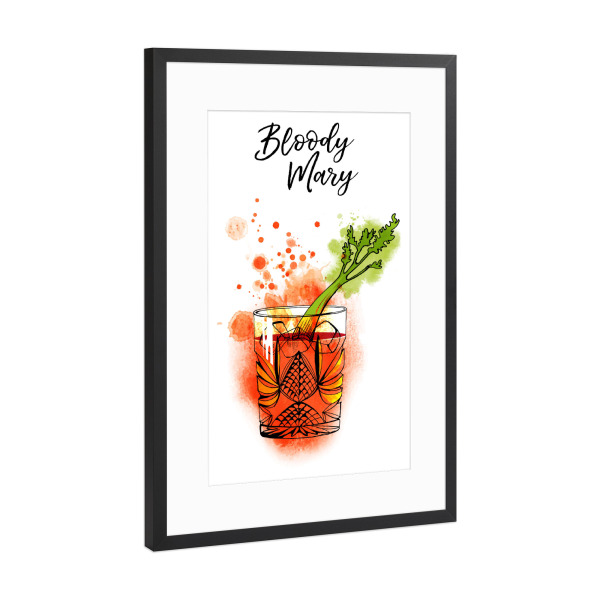 Poster mit Rahmen Schwarz (Metallic) "Bloody Mary glass" artboxONE - Essen & Trinken / Alkohol - Bloody mary,Cocktail,Watercolor,Alkohol