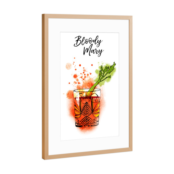Poster mit Rahmen Kupfer "Bloody Mary glass" artboxONE - Essen & Trinken / Alkohol - Bloody mary,Cocktail,Watercolor,Alkohol