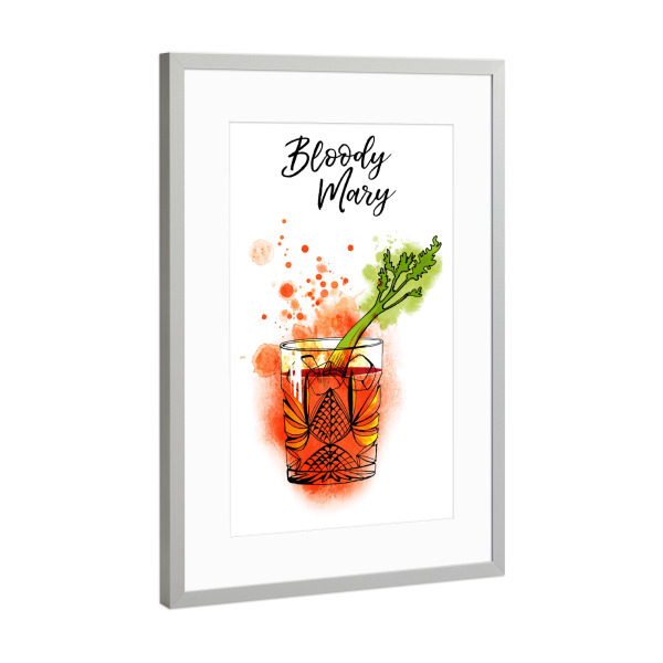 Poster mit Rahmen Silber "Bloody Mary glass" artboxONE - Essen & Trinken / Alkohol - Bloody mary,Cocktail,Watercolor,Alkohol