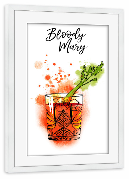 Poster mit Rahmen weiß "Bloody Mary glass" artboxONE - Essen & Trinken / Alkohol - Bloody mary,Cocktail,Watercolor,Alkohol