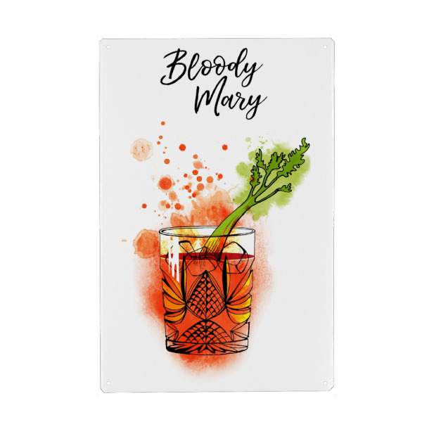 Holzbild "Bloody Mary glass" artboxONE - Essen & Trinken / Alkohol - Bloody mary,Cocktail,Watercolor,Alkohol