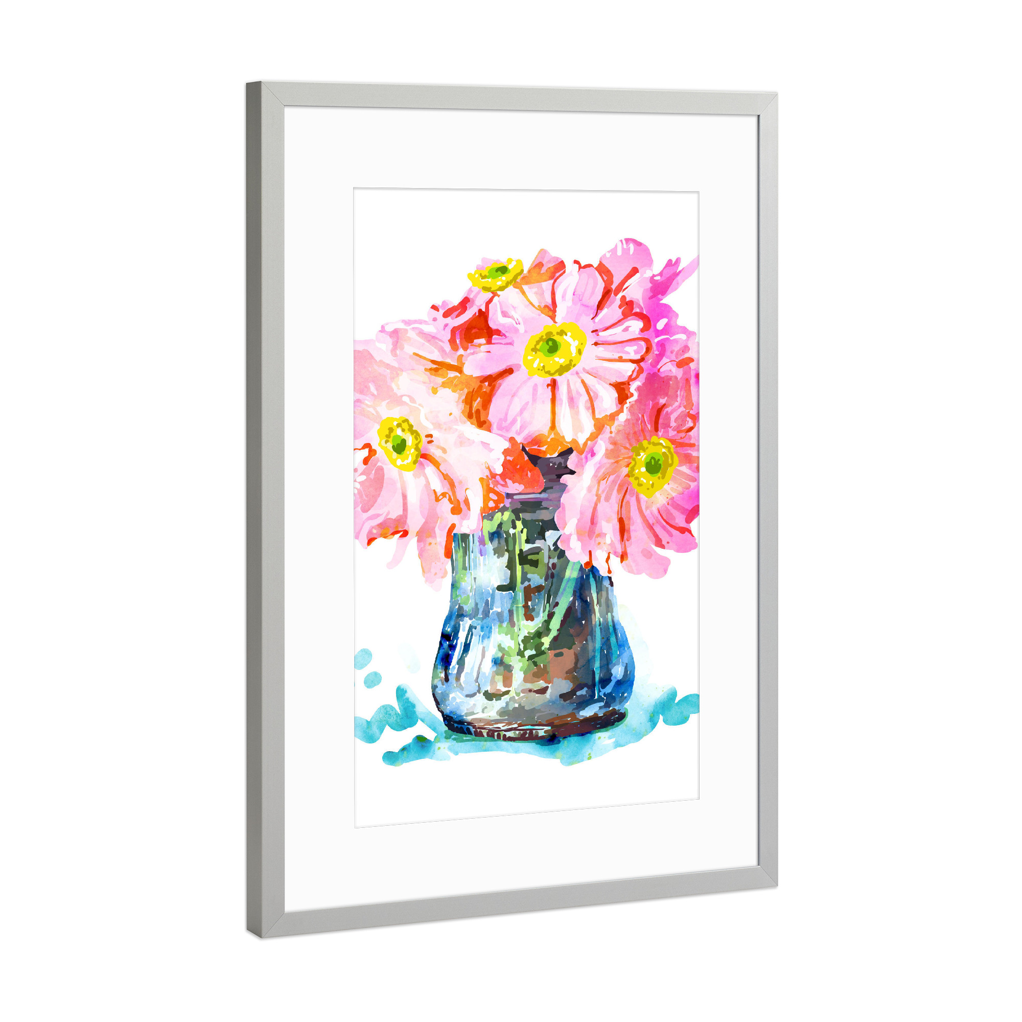 Poster mit Rahmen Silber "Watercolor Flower Pot" artboxONE - Floral - Floral,Watercolor,Flowers