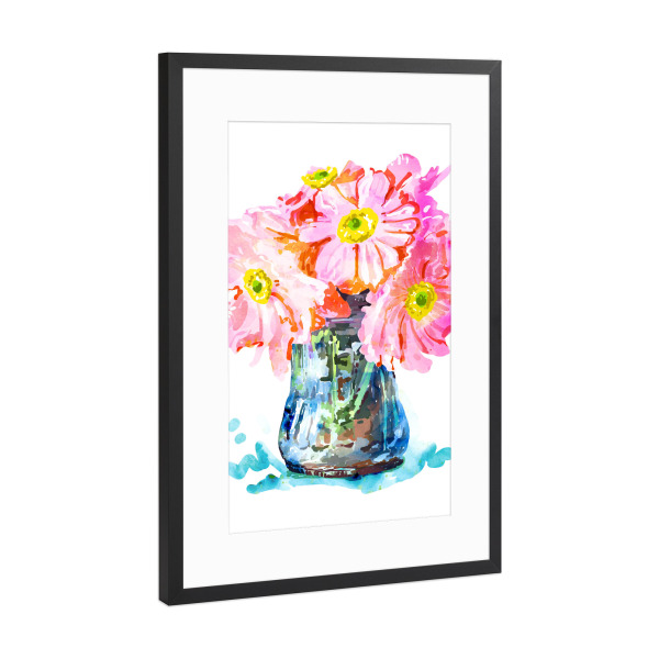Poster mit Rahmen Schwarz (Metallic) "Watercolor Flower Pot" artboxONE - Floral - Floral,Watercolor,Flowers