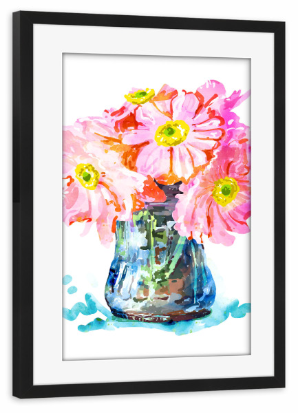 Poster mit Rahmen schwarz "Watercolor Flower Pot" artboxONE - Floral - Floral,Watercolor,Flowers