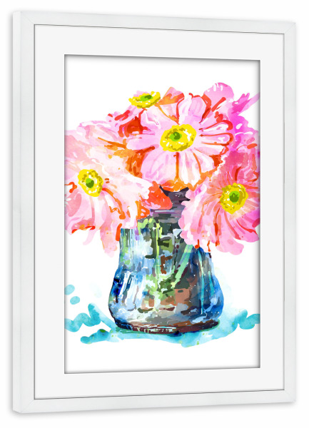 Poster mit Rahmen weiß "Watercolor Flower Pot" artboxONE - Floral - Floral,Watercolor,Flowers
