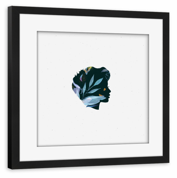 Poster mit Rahmen schwarz "Face silhouettes violet floral" artboxONE - Abstrakt,Menschen - Plants,Frau,Face