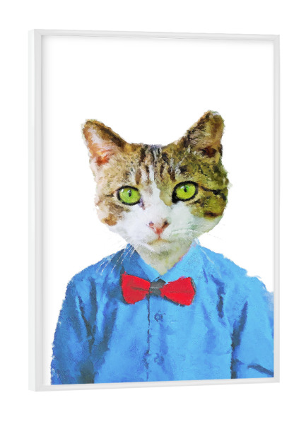 Poster mit weißem Rahmen "Blue Tom Cat" artboxONE - Tiere,Abstrakt - Cat,Fliege,Humor