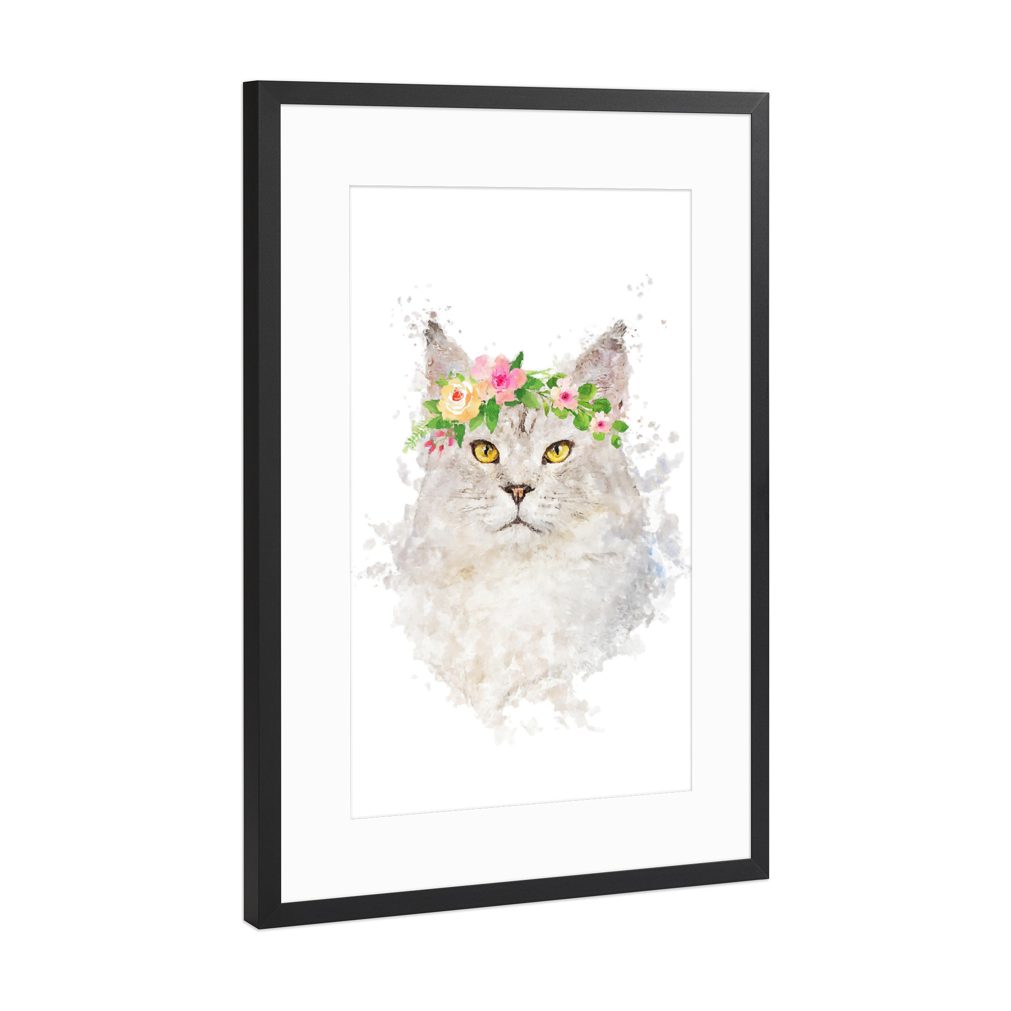 Poster mit Rahmen Schwarz (Metallic) "Flower Power Cat Power" artboxONE - Tiere - Flower,Cat,Animal