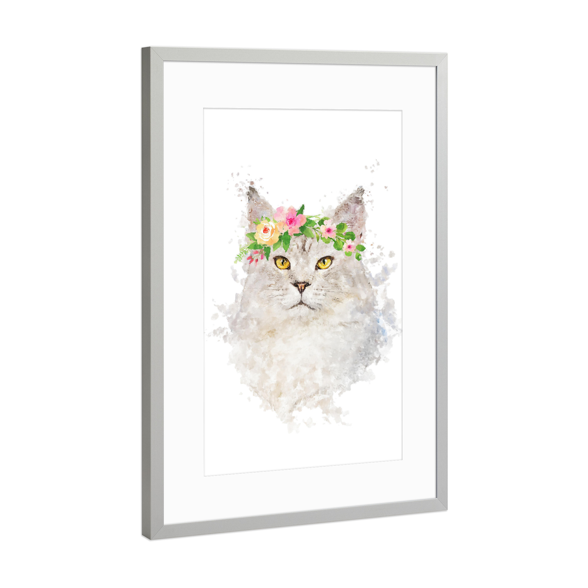 Poster mit Rahmen Silber "Flower Power Cat Power" artboxONE - Tiere - Flower,Cat,Animal