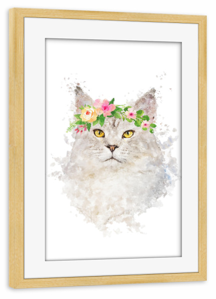 Poster mit Rahmen kiefer "Flower Power Cat Power" artboxONE - Tiere - Flower,Cat,Animal
