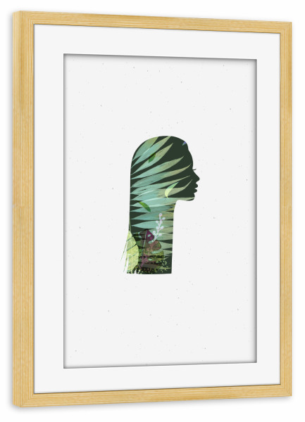 Poster mit Rahmen kiefer "Face silhouette light green tones" artboxONE - Abstrakt - Plants,Frau,Gesicht