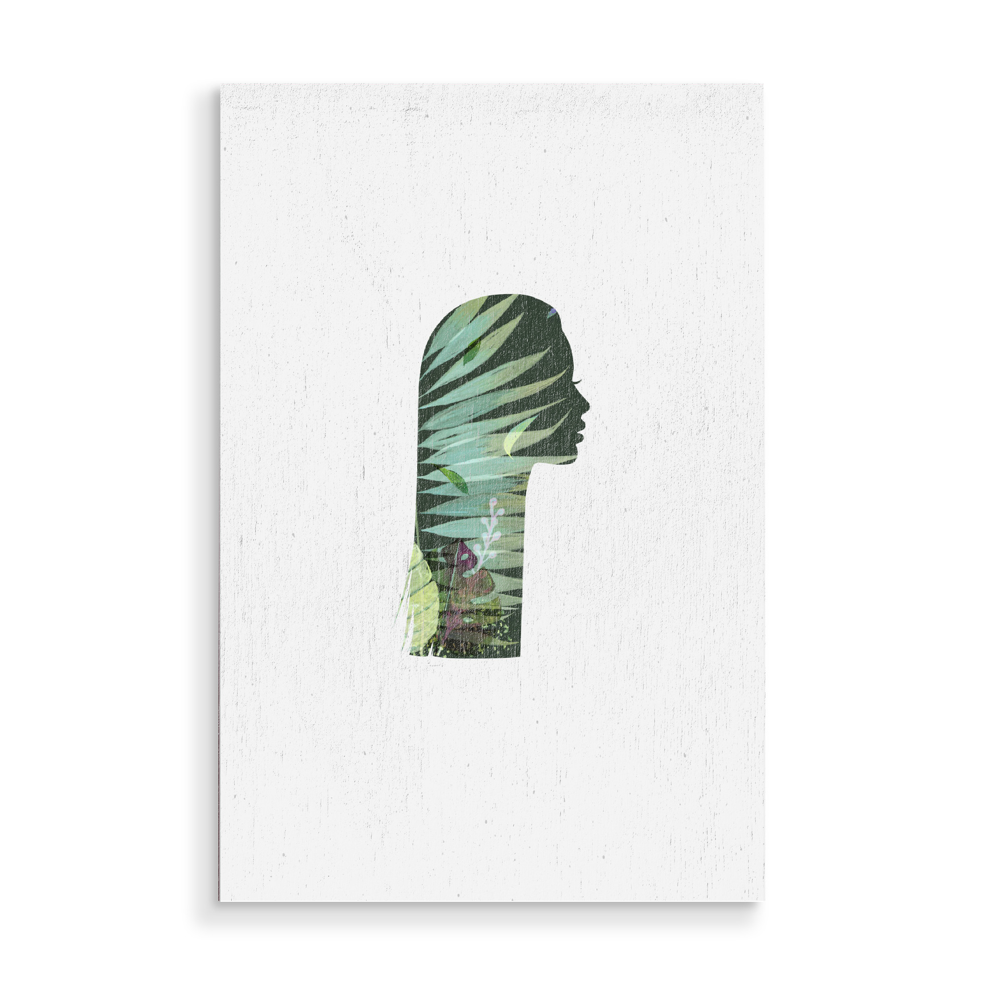 Holzbild "Face silhouette light green tones" artboxONE - Abstrakt - Plants,Frau,Gesicht