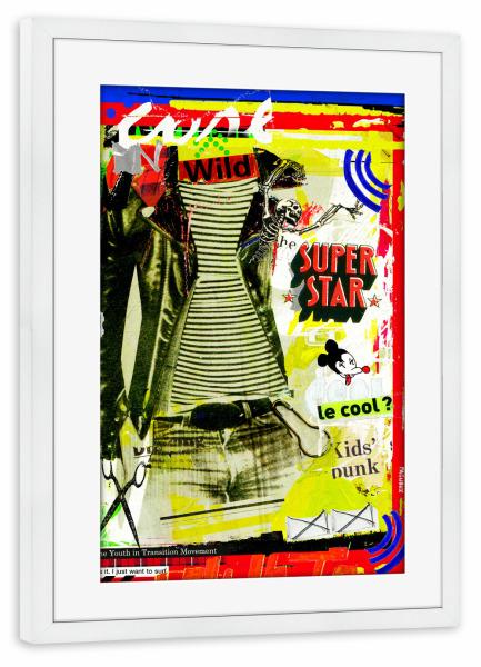 Poster mit Rahmen weiß "Superstar" artboxONE - Abstrakt - Fashion,Denim,Collage,Rock