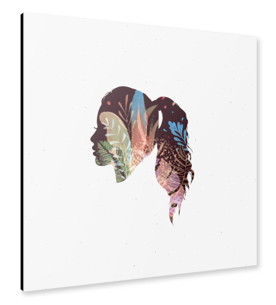 Alu-Dibond "Face silhouette flowers green" 30x30 cm artboxONE