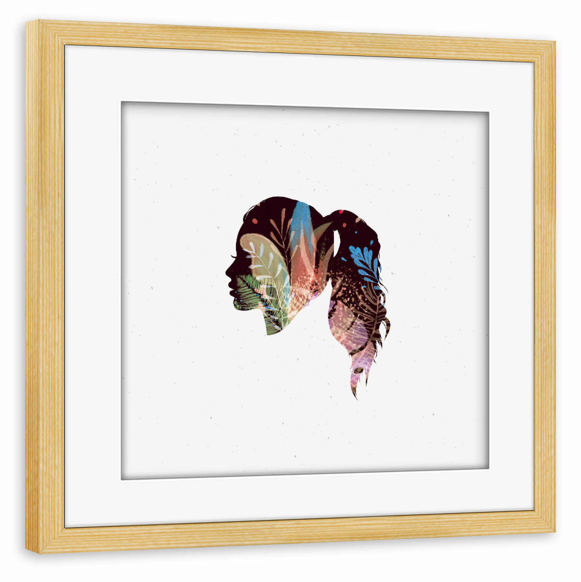 Poster mit Rahmen kiefer "Face silhouette flowers green" artboxONE - Menschen - Plants,Frau,Face