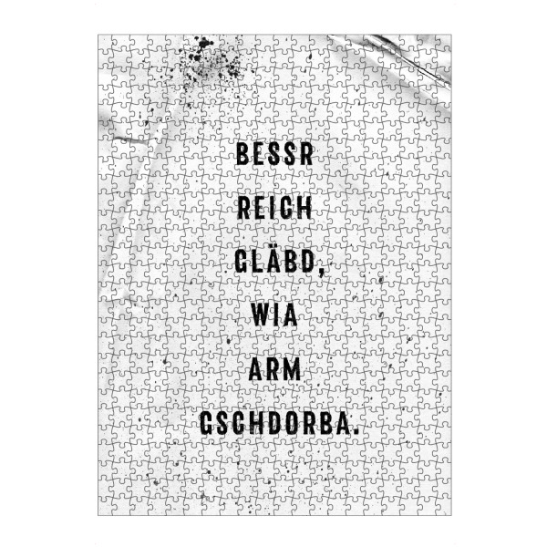 artboxONE Puzzle "Schwäbisch BESSR REICH GLÄBD" artboxONE - Typografie,Schwarzweiß - Dialekt,Schwäbisch,Schwaben - Bild dialekt