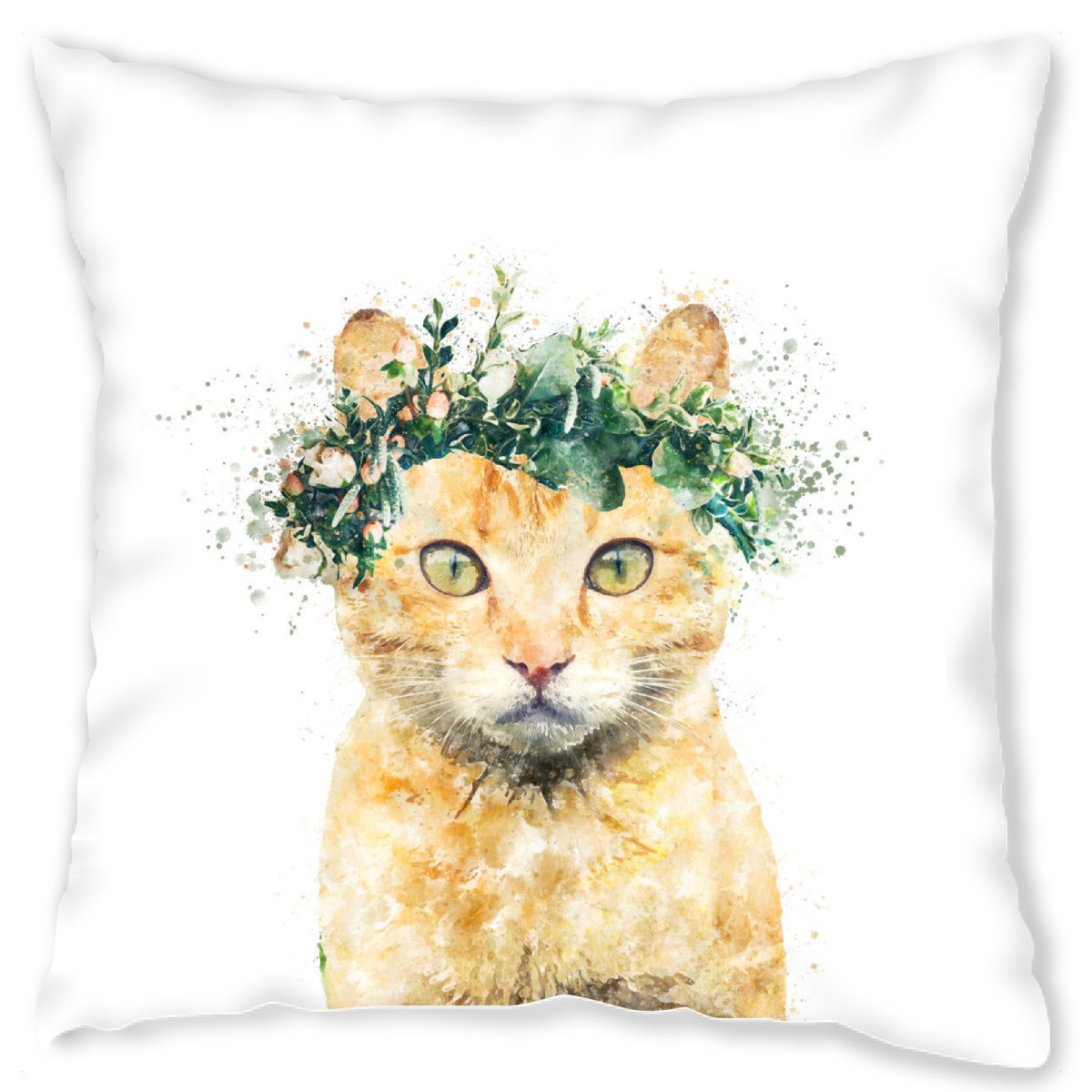 Design-Kissen "Bohemian Cat with Flowers" artboxONE - Tiere - Cat,Plants,Leaves