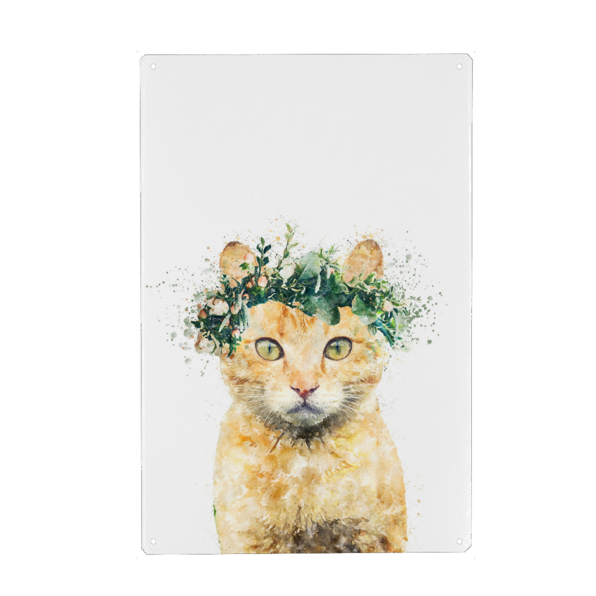 Metall Poster "Bohemian Cat with Flowers" artboxONE - Tiere - Cat,Plants,Leaves - Blechschild