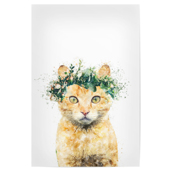 Poster "Bohemian Cat with Flowers" artboxONE - Tiere - Cat,Plants,Leaves