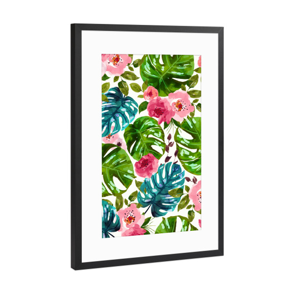 Poster mit Rahmen Schwarz (Metallic) "Tropical Shades" artboxONE - Floral - Tropical,Exotic,Leaves,Flowers,Pattern,Spring,Summer