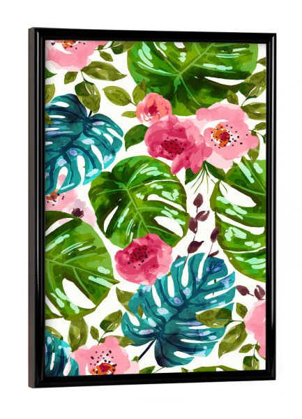 Poster mit schwarzem Rahmen "Tropical Shades" artboxONE - Floral - Tropical,Exotic,Leaves,Flowers,Pattern,Spring,Summer