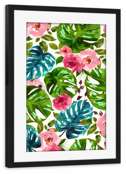 Poster mit Rahmen schwarz "Tropical Shades" artboxONE - Floral - Tropical,Exotic,Leaves,Flowers,Pattern,Spring,Summer