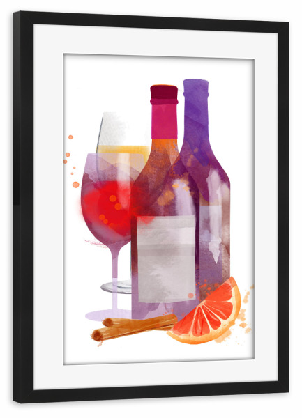 Poster mit Rahmen schwarz "Red and white wine" artboxONE - Essen & Trinken / Alkohol - Wine,Alcohol,Illustration,Watercolor,Stillleben