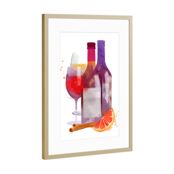 Poster mit Rahmen Gold "Red and white wine" artboxONE - Essen & Trinken / Alkohol - Wine,Alcohol,Illustration,Watercolor,Stillleben