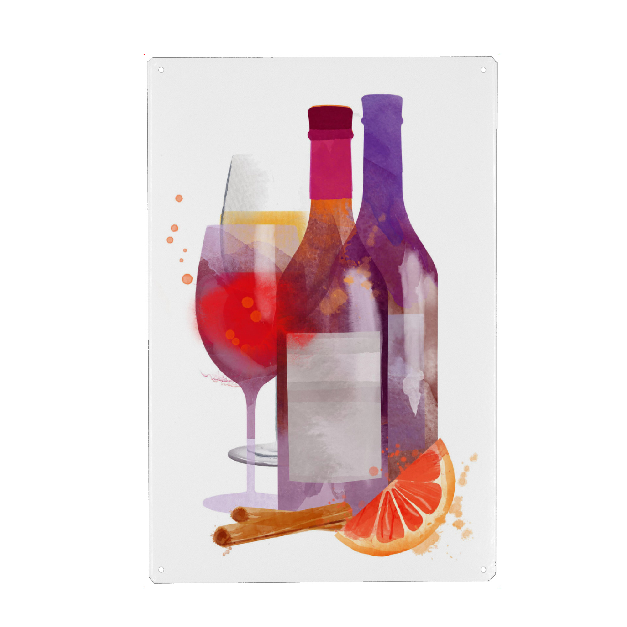 Holzbild "Red and white wine" artboxONE - Essen & Trinken / Alkohol - Wine,Alcohol,Illustration,Watercolor,Stillleben