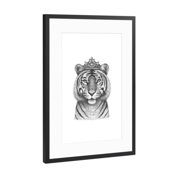 Poster mit Rahmen Schwarz (Metallic) "The Tigress Queen" artboxONE - Tiere,Schwarzweiß - Tiger,Tigress,Royal,Queen,Crown