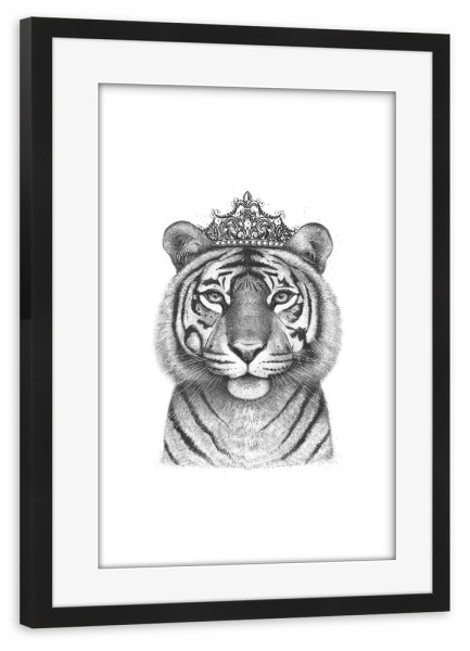Poster mit Rahmen schwarz "The Tigress Queen" artboxONE - Tiere,Schwarzweiß - Tiger,Tigress,Royal,Queen,Crown