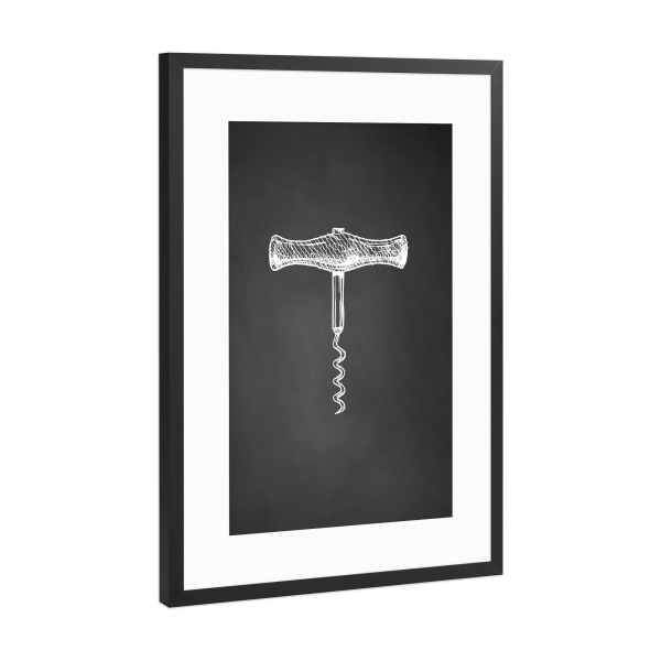 Poster mit Rahmen Schwarz (Metallic) "Korkenzieher vintage" artboxONE - Essen & Trinken,Schwarzweiß,Essen & Trinken / Alkohol