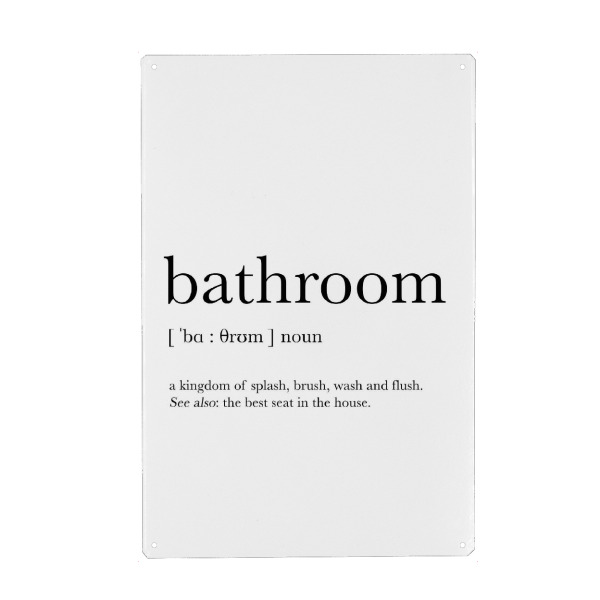 Metall Poster "Bathroom definition" artboxONE - Typografie,Schwarzweiß - Badezimmer,Definition,Splash,Brush,Flush,Wash - Blechschild