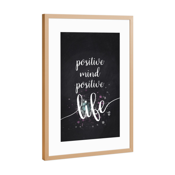 Poster mit Rahmen Kupfer "POSITIVE MIND" artboxONE - Typografie,Schwarzweiß - Positiv,Leben