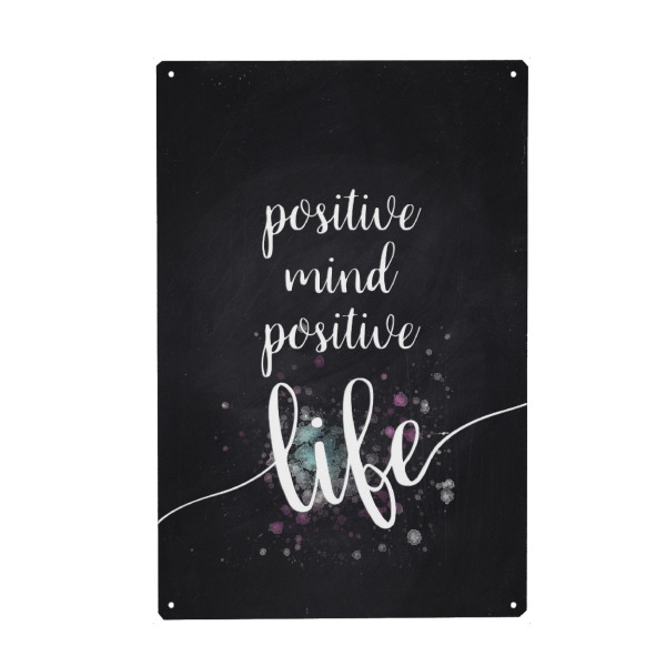 Metall Poster "POSITIVE MIND" artboxONE - Typografie,Schwarzweiß - Positiv,Leben - Blechschild
