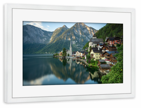 Poster mit Rahmen weiß "Hallstatt in Österreich" artboxONE - Reise - Hallstätter see,Alpen,Berge,Salzkammergut